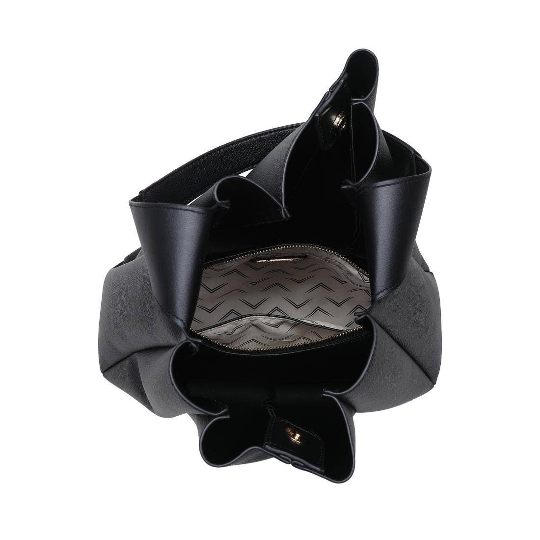 Pleated Detail Hobo Handbag-Black