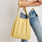 Pleated Detail Hobo Handbag-Butter Yellow