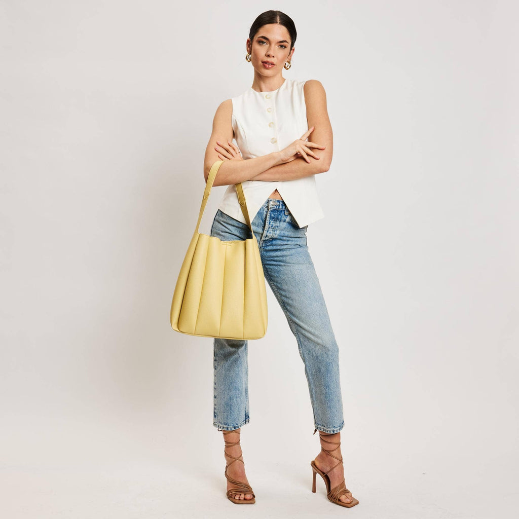 Pleated Detail Hobo Handbag-Butter Yellow