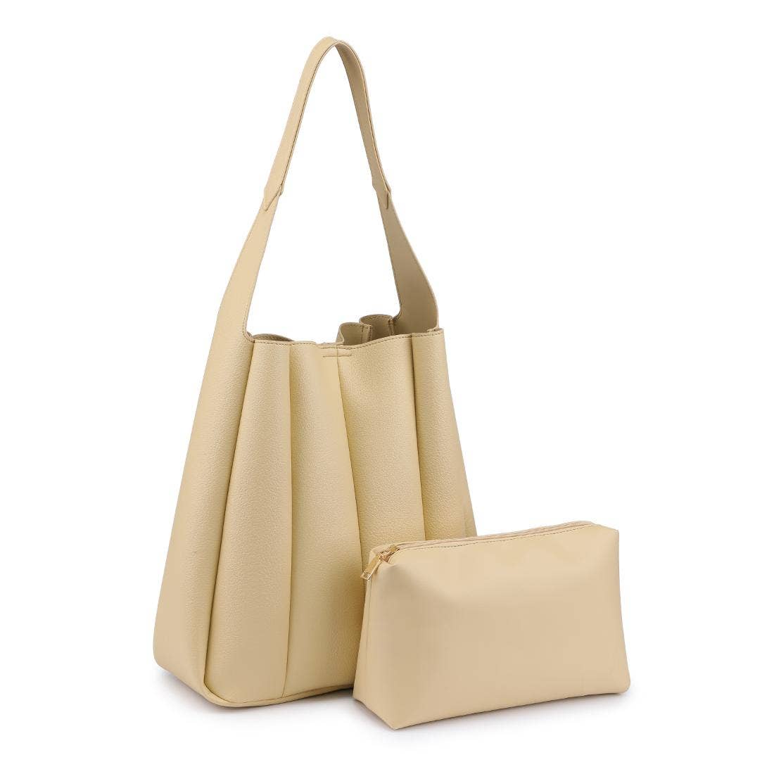 Pleated Detail Hobo Handbag-Oatmeal