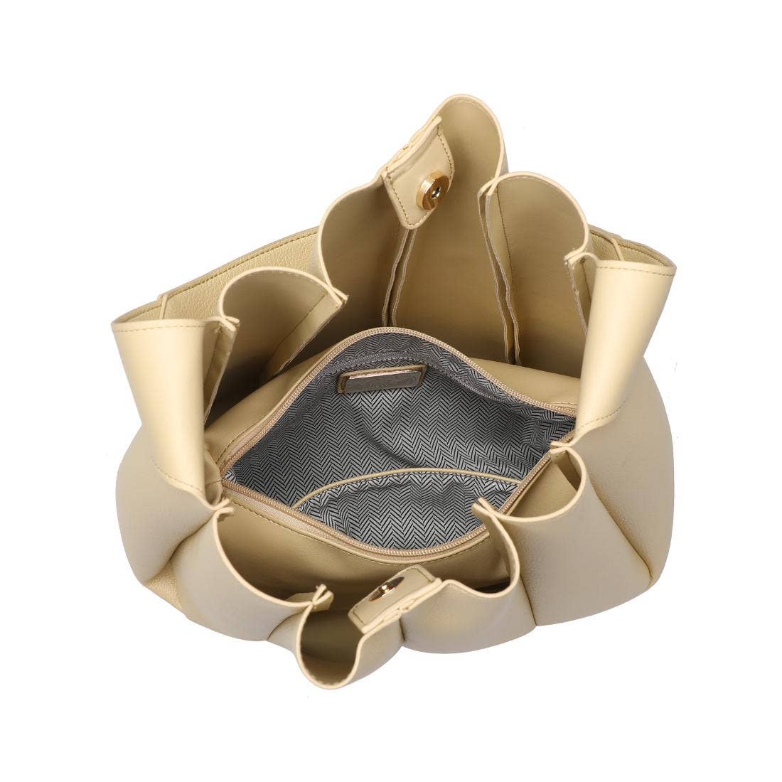 Pleated Detail Hobo Handbag-Oatmeal