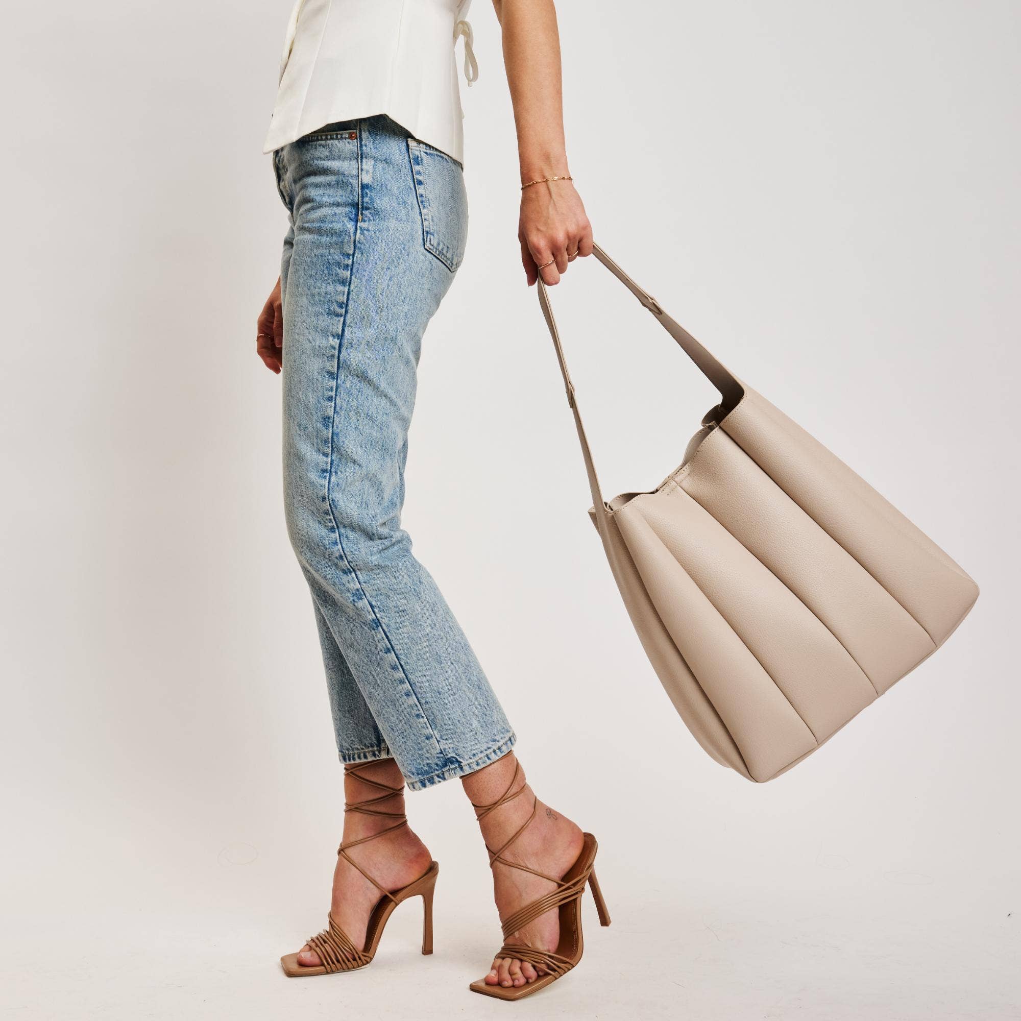 Pleated Detail Hobo Handbag-Oatmeal