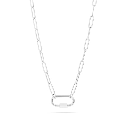 18K Non-Tarnish Paperclip Carabiner Necklace-Silver Plated