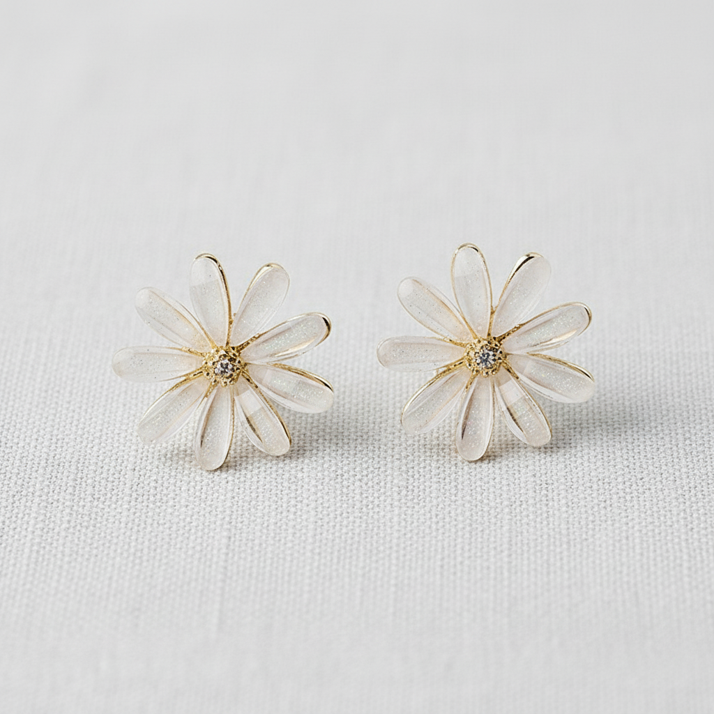 Daisy Crystal Stud Earrings-White