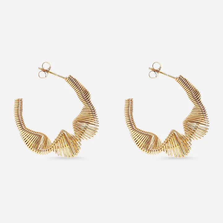 Non-Tarnish Wavy Hoop Earrings - 18k Gold-Plated