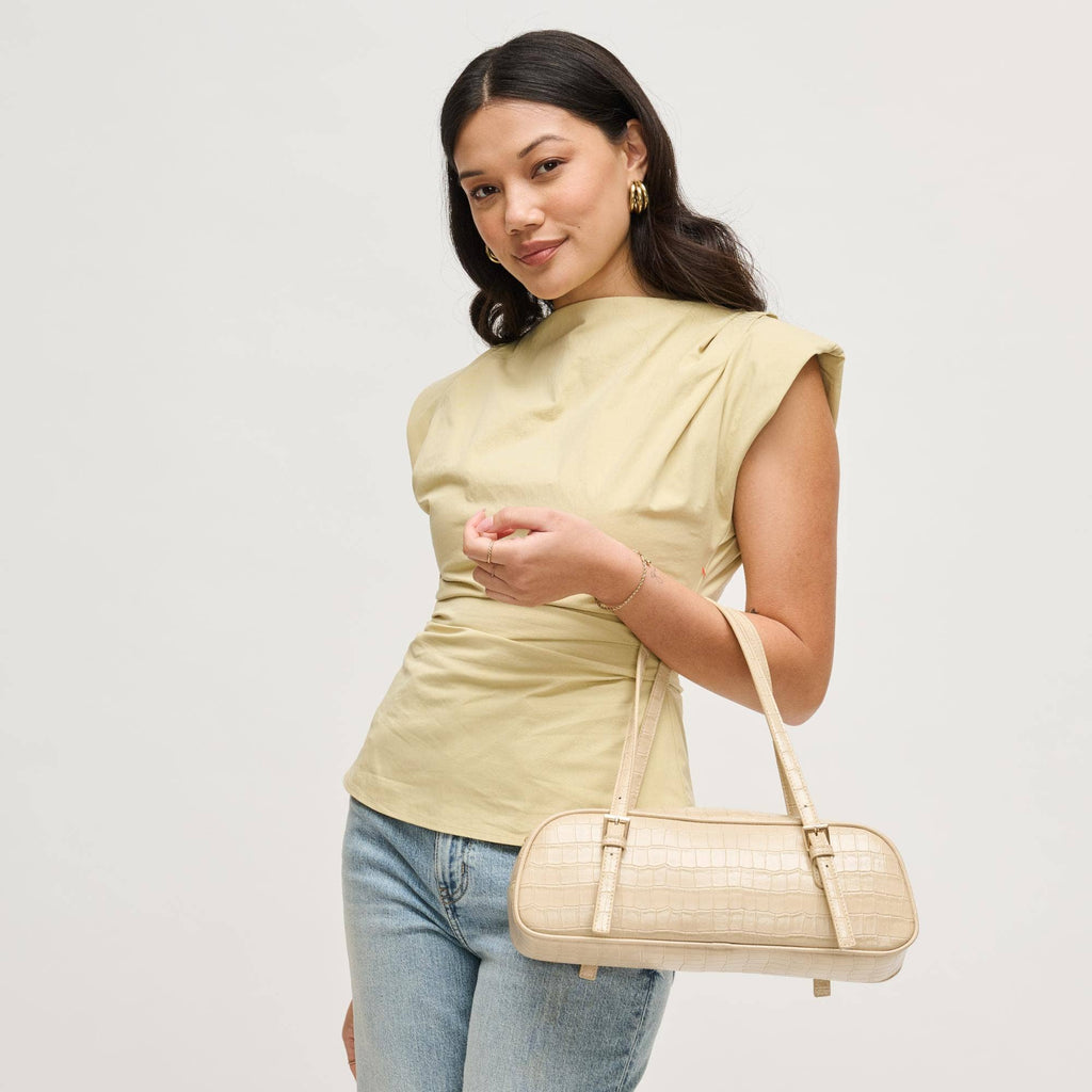 Athena Slim Baguette Shoulder Bag-Nude Vegan Leather