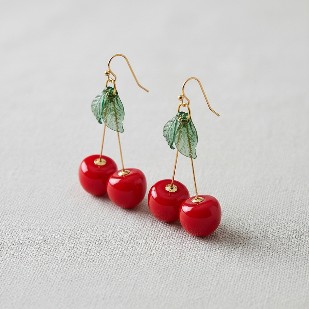 Cherry Drop Earrings-Red