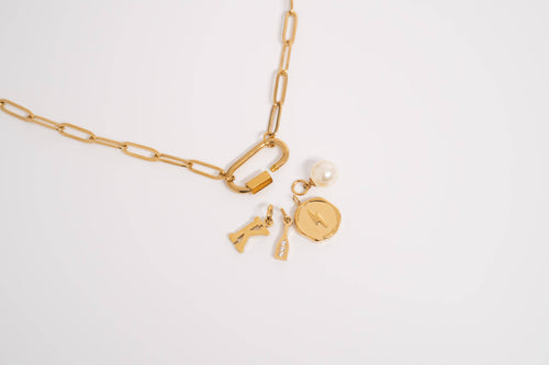 18K Non-Tarnish Paperclip Carabiner Necklace-Gold Plated