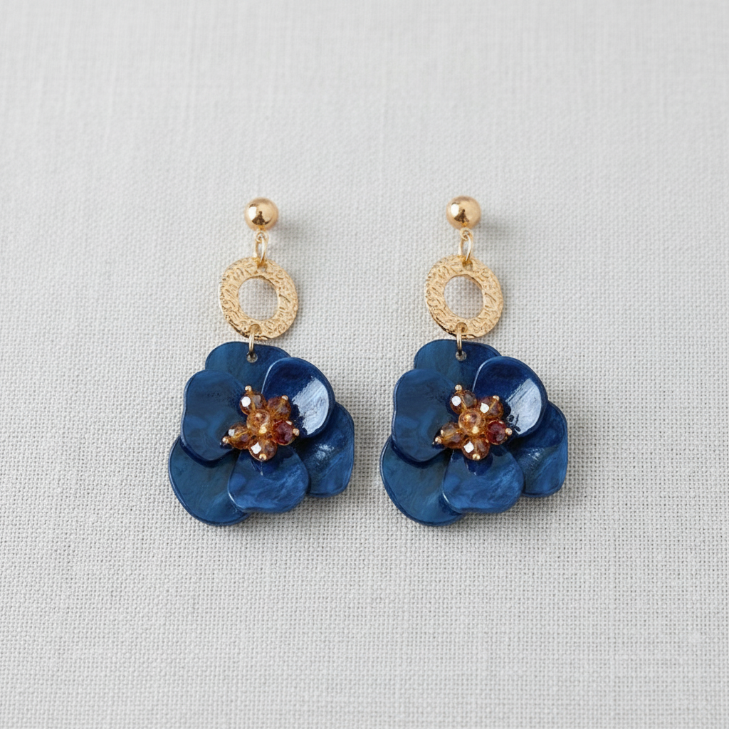 Floral Petal Stud Earrings-Silver