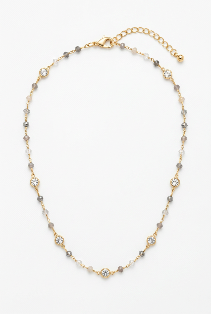 Navey Fashion Glass & Crystal Bead Necklace-Natural Multi