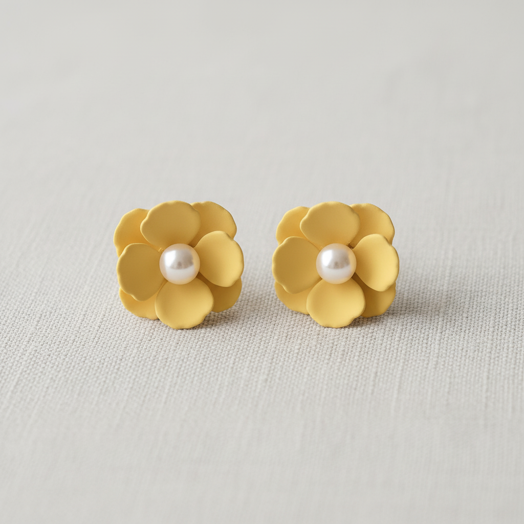 Floral Stud Earrings-Yellow