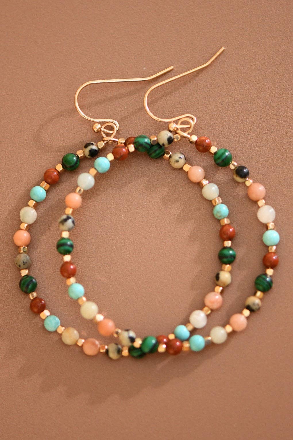 Clarissa Natural Stone Beaded Circle Drop Earrings