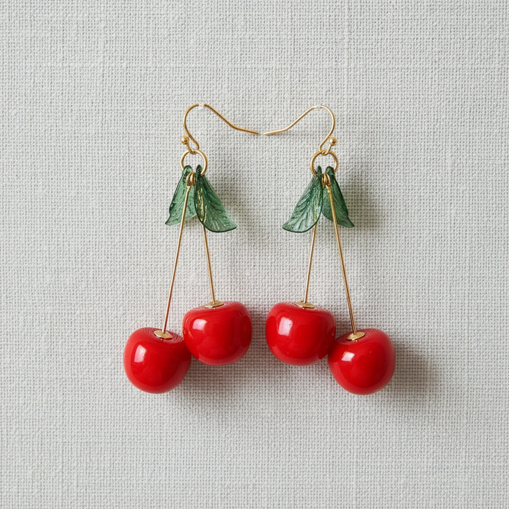 Cherry Drop Earrings-Red