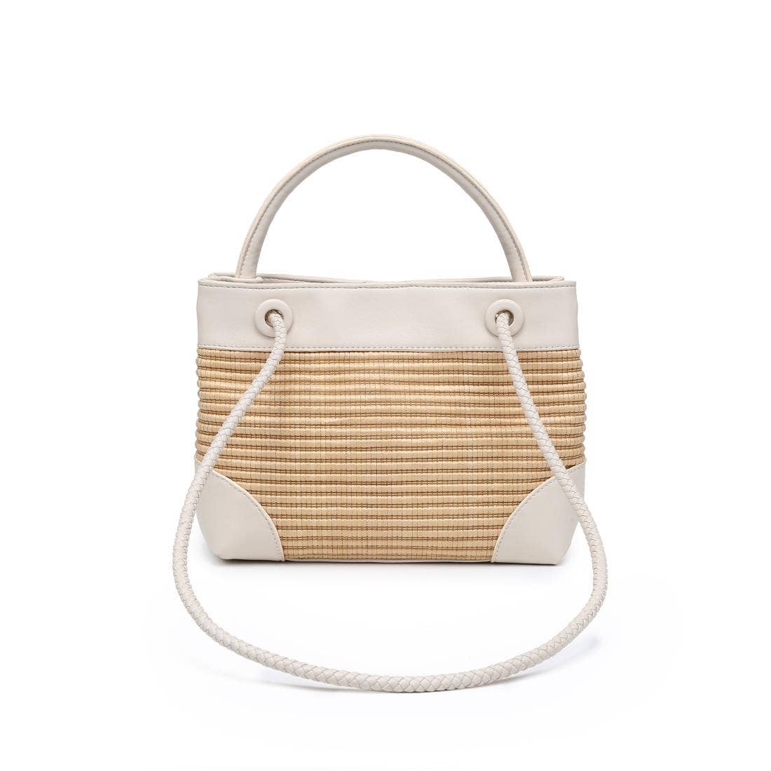 Blake Top Handle Woven Crossbody-Natural Vegan Leather