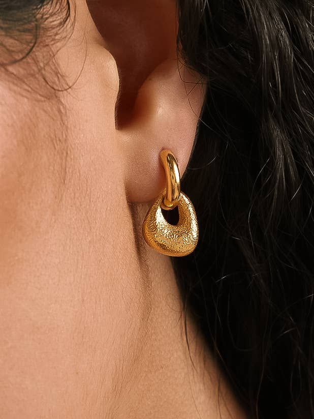 Amoret Non-Tarnish Modern Textured Earrings-18K Gold Plated