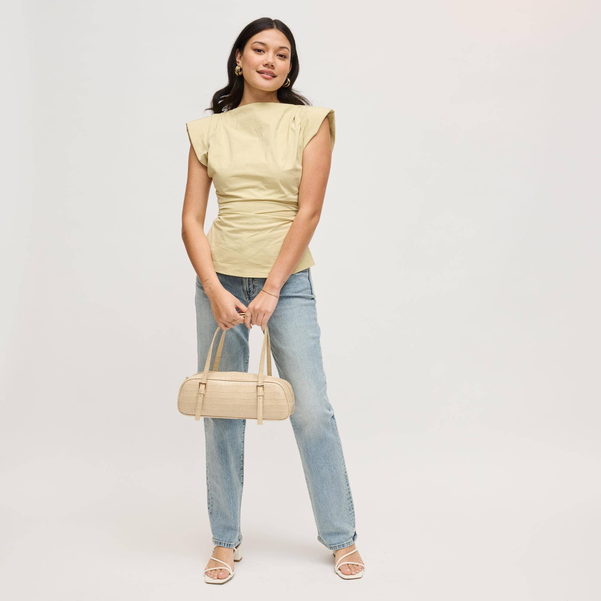 Athena Slim Baguette Shoulder Bag-Nude Vegan Leather