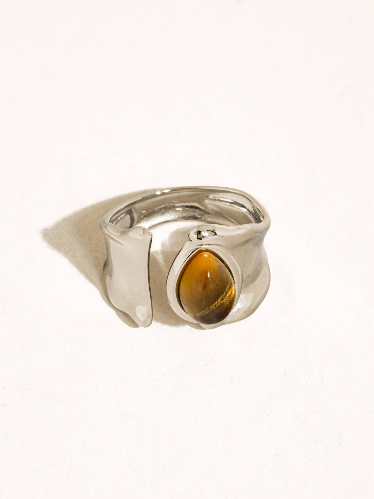 Jaspe Non-Tarnish Tiger Eye Statement Ring-18K Silver Plated