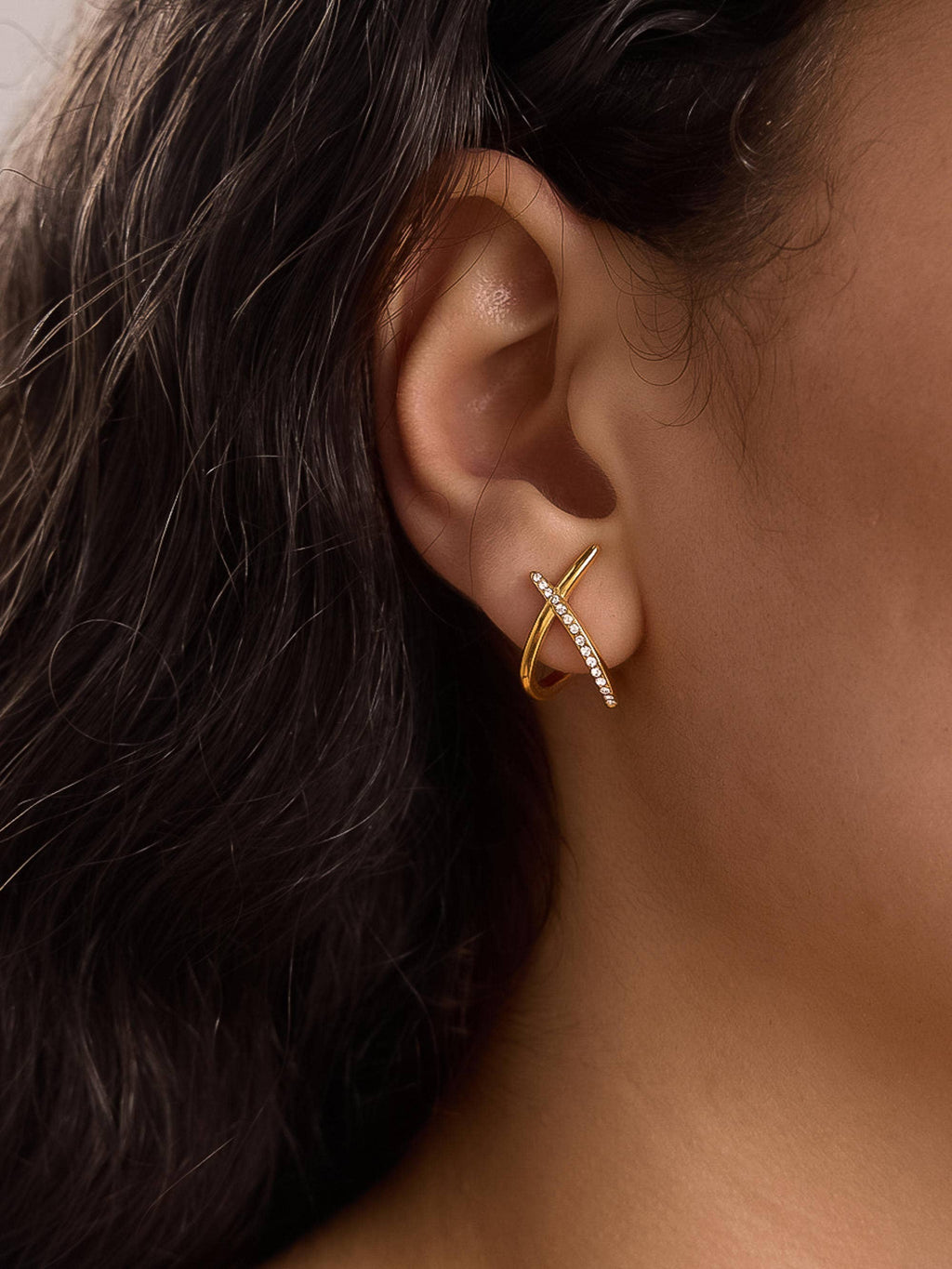 Echo Non-Tarnish CZ Crossover Earrings-18K Gold Plated