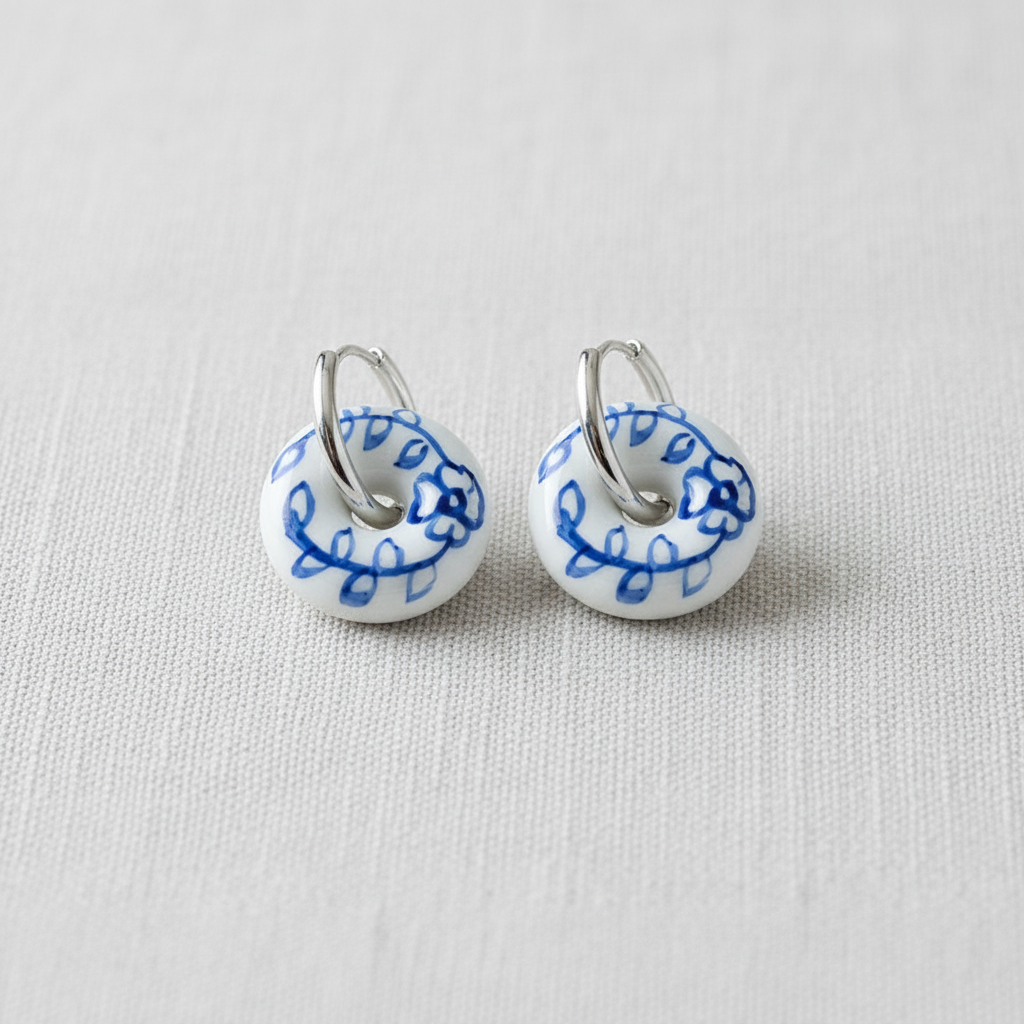 Porcelain Drop Earrings-Blue