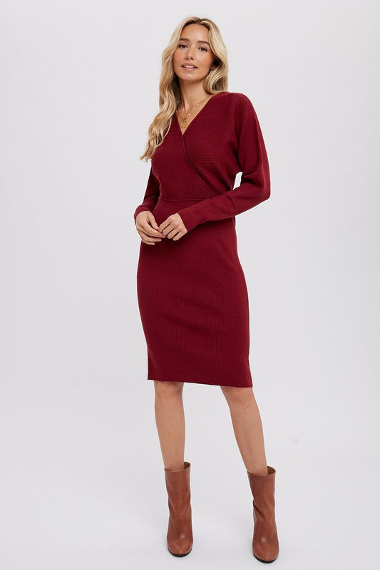 Ava Sweater Dress-Burgundy