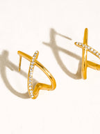 Echo Non-Tarnish CZ Crossover Earrings-18K Gold Plated